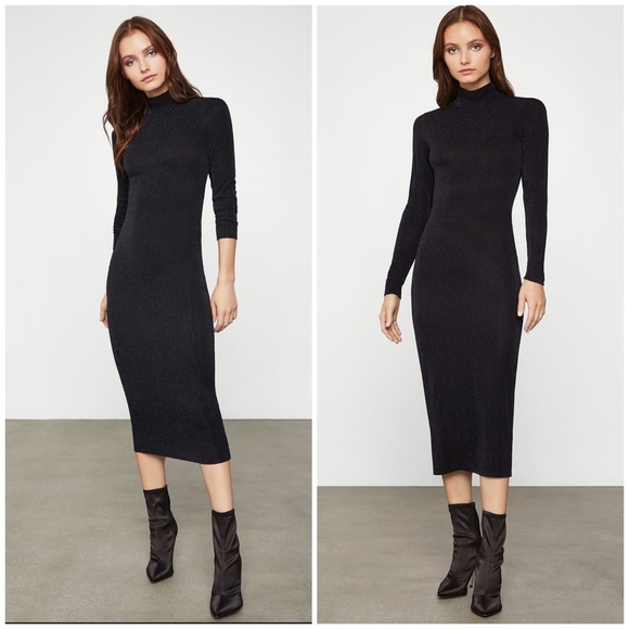 BCBG Turtleneck Metallic Black Sheath Dress S & M - Picture 2 of 6